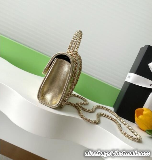 New Design Chanel Phone Holder with Chain in Lambskin AP3238 Gold Spring-Summer 2025