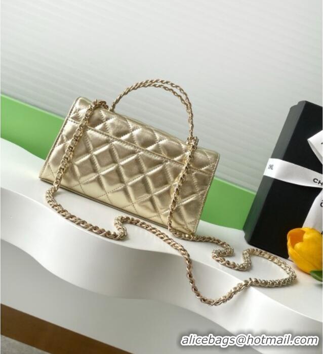 New Design Chanel Phone Holder with Chain in Lambskin AP3238 Gold Spring-Summer 2025