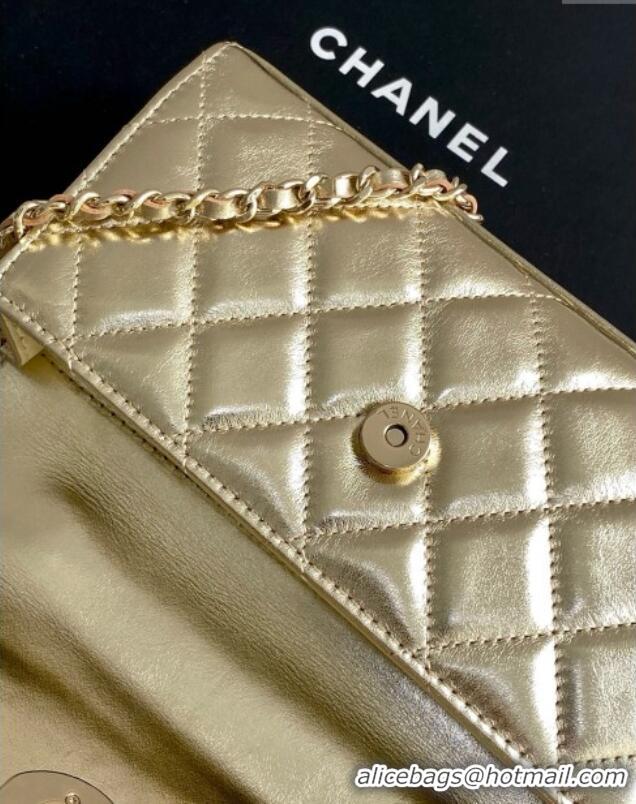 New Design Chanel Phone Holder with Chain in Lambskin AP3238 Gold Spring-Summer 2025