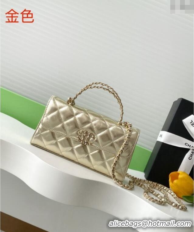 New Design Chanel Phone Holder with Chain in Lambskin AP3238 Gold Spring-Summer 2025