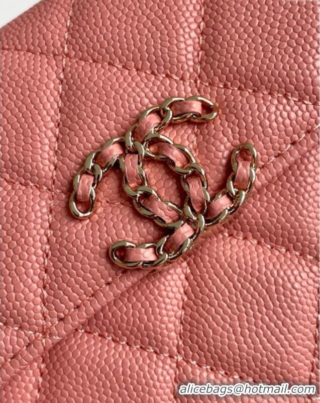 Best Price Chanel Phone Holder with Chain in Grained Shiny Calfskin AP3238 Lobster Pink Spring-Summer 2025