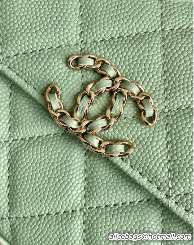 Most Popular Chanel Phone Holder with Chain in Grained Shiny Calfskin AP3238 Light Green Spring-Summer 2025