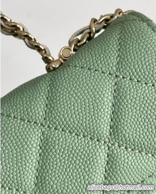 Most Popular Chanel Phone Holder with Chain in Grained Shiny Calfskin AP3238 Light Green Spring-Summer 2025