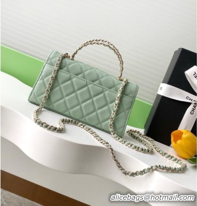 Most Popular Chanel Phone Holder with Chain in Grained Shiny Calfskin AP3238 Light Green Spring-Summer 2025