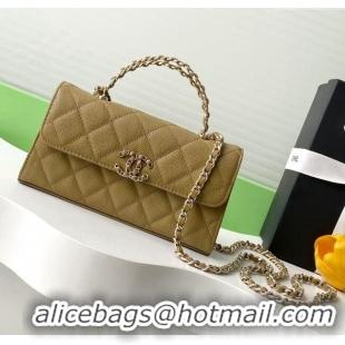 Promotional Chanel Phone Holder with Chain in Grained Shiny Calfskin AP3238 Khaki Green Spring-Summer 2025