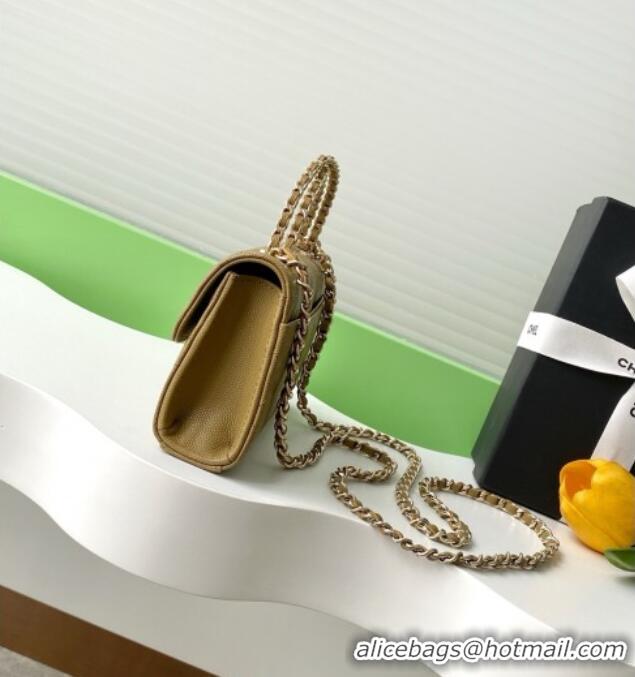 Promotional Chanel Phone Holder with Chain in Grained Shiny Calfskin AP3238 Khaki Green Spring-Summer 2025