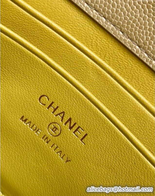 Promotional Chanel Phone Holder with Chain in Grained Shiny Calfskin AP3238 Khaki Green Spring-Summer 2025