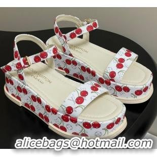 Perfect Louis Vuitton LV x TM Maya Platform Sandals 5cm in Leather with Luscious Cherry White 0607021