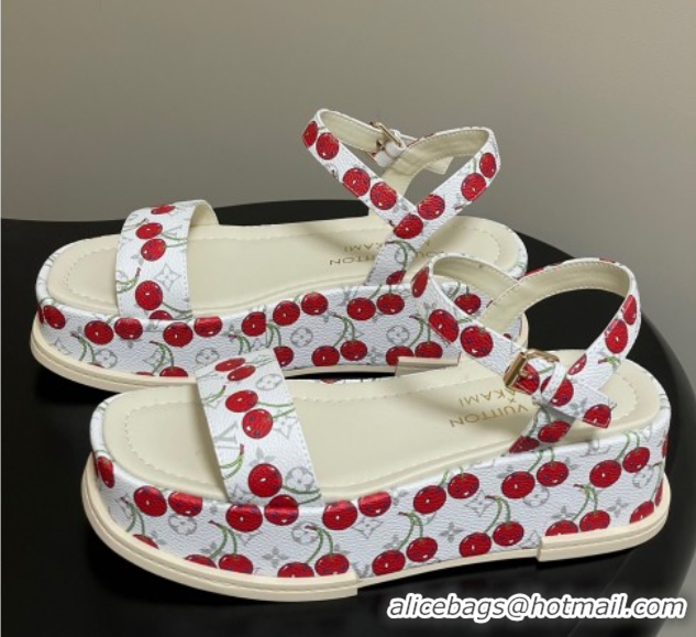 Perfect Louis Vuitton LV x TM Maya Platform Sandals 5cm in Leather with Luscious Cherry White 0607021