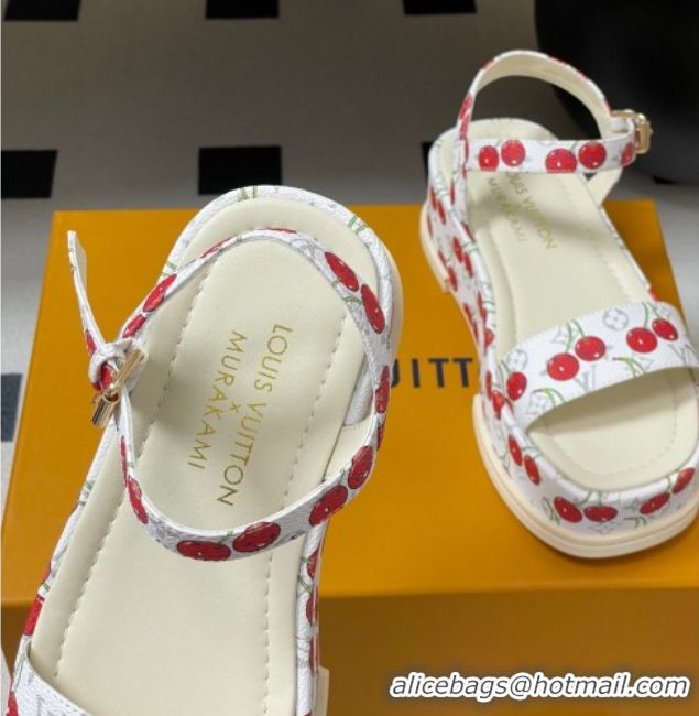 Perfect Louis Vuitton LV x TM Maya Platform Sandals 5cm in Leather with Luscious Cherry White 0607021