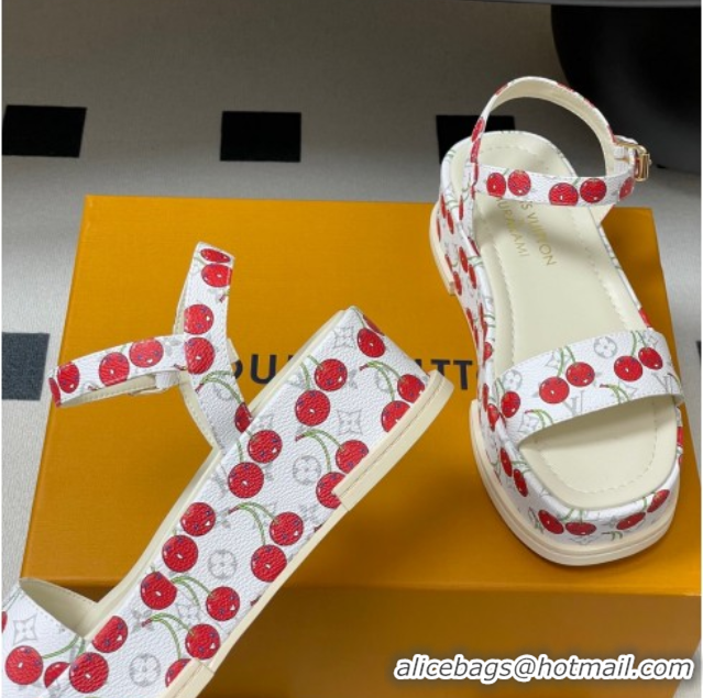 Perfect Louis Vuitton LV x TM Maya Platform Sandals 5cm in Leather with Luscious Cherry White 0607021