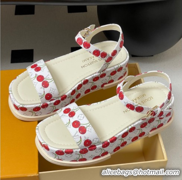Perfect Louis Vuitton LV x TM Maya Platform Sandals 5cm in Leather with Luscious Cherry White 0607021