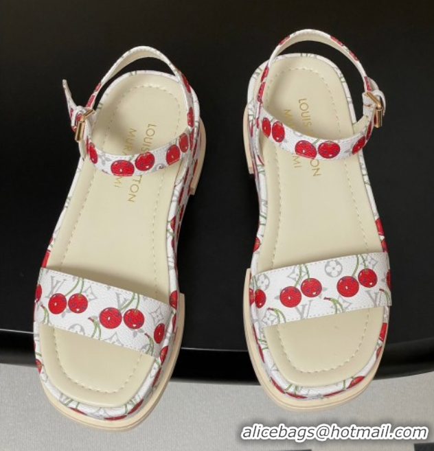 Perfect Louis Vuitton LV x TM Maya Platform Sandals 5cm in Leather with Luscious Cherry White 0607021