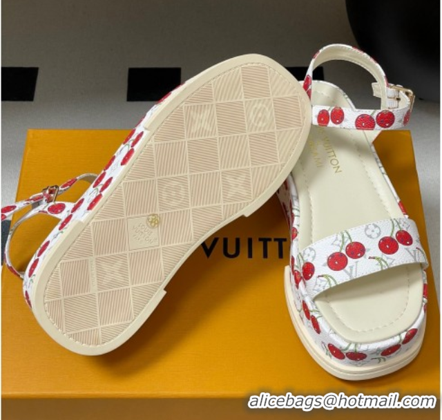 Perfect Louis Vuitton LV x TM Maya Platform Sandals 5cm in Leather with Luscious Cherry White 0607021