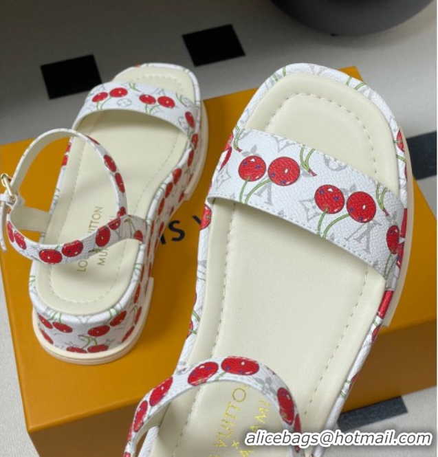 Perfect Louis Vuitton LV x TM Maya Platform Sandals 5cm in Leather with Luscious Cherry White 0607021