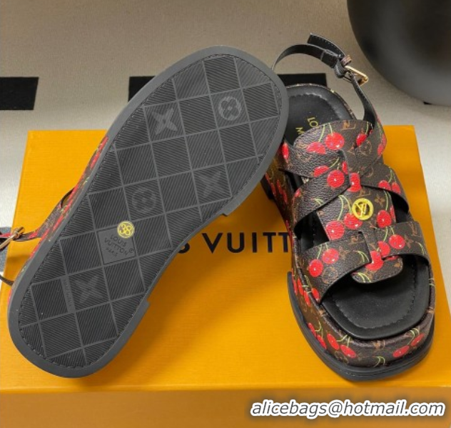 Luxury Louis Vuitton LV x TM Maya Flatform Sandals 5cm in Leather with Luscious Cherry Black 0607024