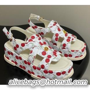 Unique Style Louis Vuitton LV x TM Maya Flatform Sandals 5cm in Leather with Luscious Cherry White 0607025