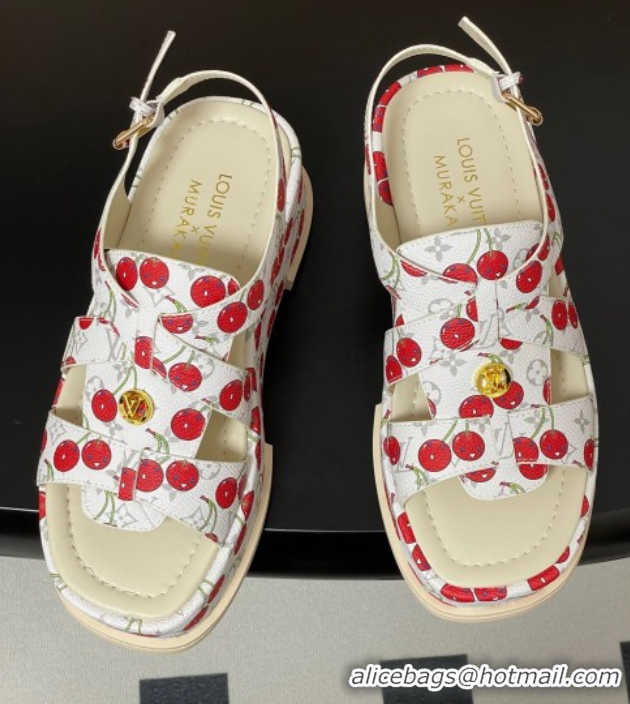 Unique Style Louis Vuitton LV x TM Maya Flatform Sandals 5cm in Leather with Luscious Cherry White 0607025