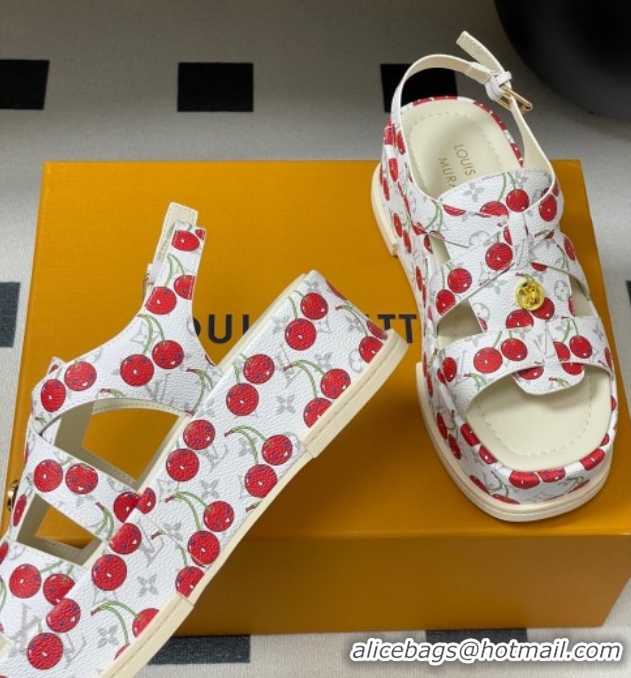 Unique Style Louis Vuitton LV x TM Maya Flatform Sandals 5cm in Leather with Luscious Cherry White 0607025