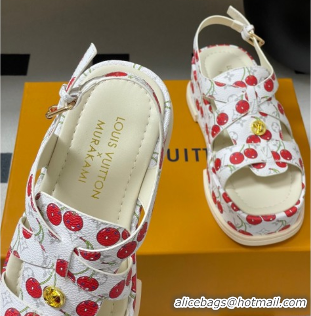 Unique Style Louis Vuitton LV x TM Maya Flatform Sandals 5cm in Leather with Luscious Cherry White 0607025