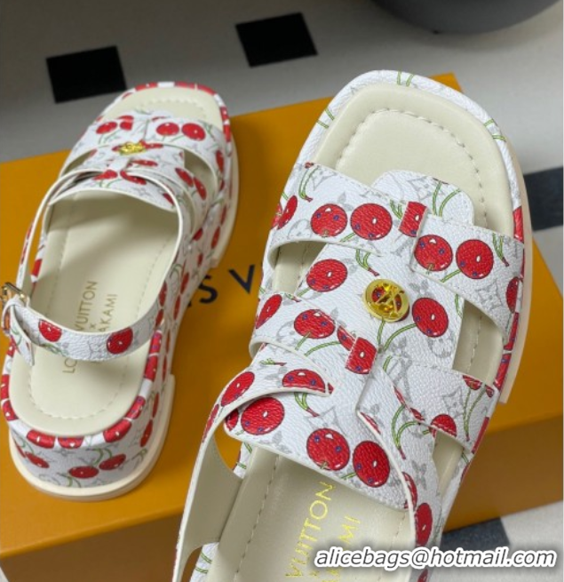 Unique Style Louis Vuitton LV x TM Maya Flatform Sandals 5cm in Leather with Luscious Cherry White 0607025