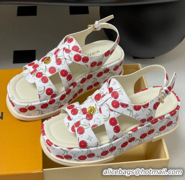 Unique Style Louis Vuitton LV x TM Maya Flatform Sandals 5cm in Leather with Luscious Cherry White 0607025