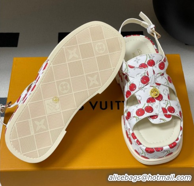 Unique Style Louis Vuitton LV x TM Maya Flatform Sandals 5cm in Leather with Luscious Cherry White 0607025