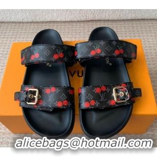 Good Product Louis Vuitton LV x TM Bom Dia Flat Comfort Slides Sandal in Leather with Luscious Cherry Black 0607026