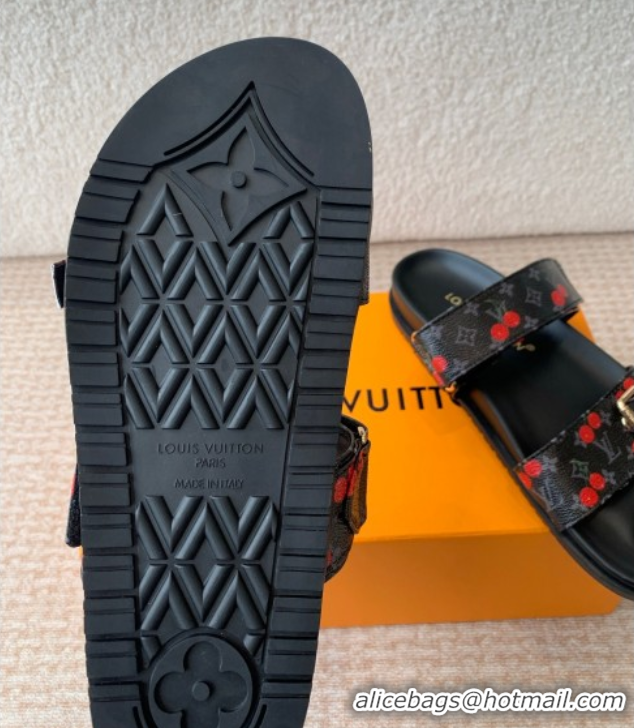 Good Product Louis Vuitton LV x TM Bom Dia Flat Comfort Slides Sandal in Leather with Luscious Cherry Black 0607026