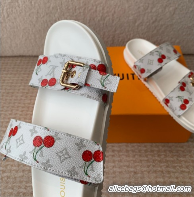 Good Quality Louis Vuitton LV x TM Bom Dia Flat Comfort Slides Sandal in Leather with Luscious Cherry White 0607027