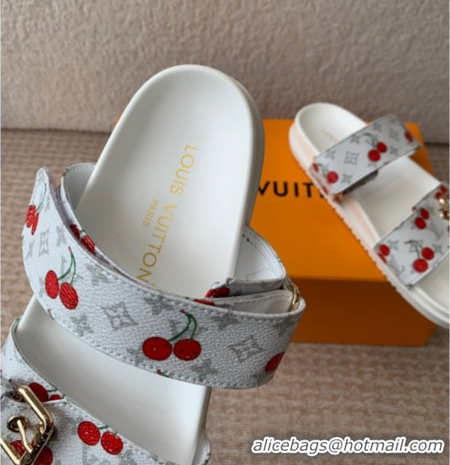 Good Quality Louis Vuitton LV x TM Bom Dia Flat Comfort Slides Sandal in Leather with Luscious Cherry White 0607027