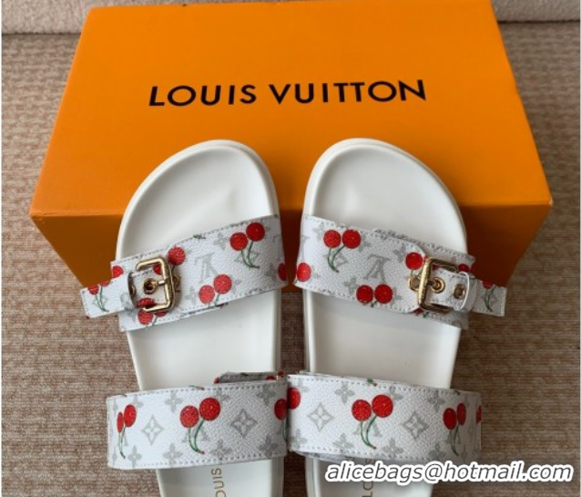 Good Quality Louis Vuitton LV x TM Bom Dia Flat Comfort Slides Sandal in Leather with Luscious Cherry White 0607027