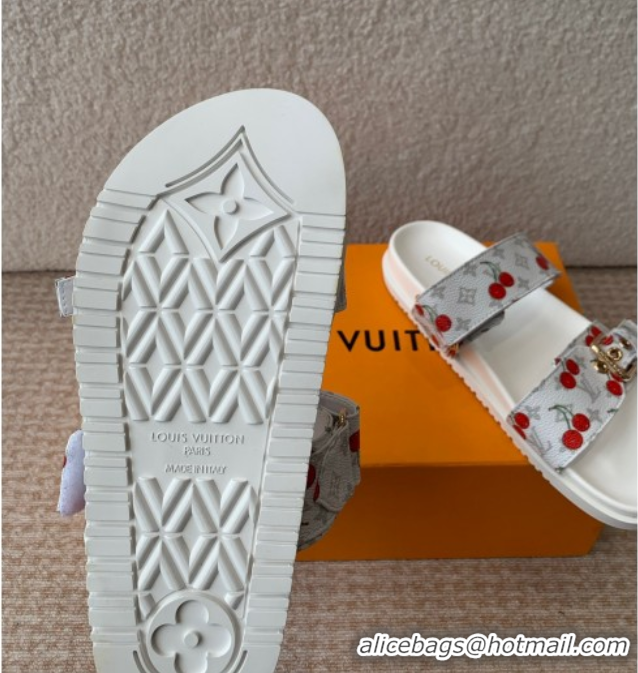 Good Quality Louis Vuitton LV x TM Bom Dia Flat Comfort Slides Sandal in Leather with Luscious Cherry White 0607027
