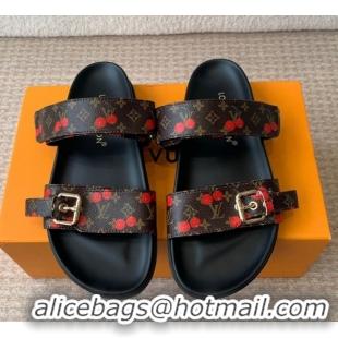 Best Product Louis Vuitton LV x TM Bom Dia Flat Comfort Slides Sandal in Leather with Luscious Cherry Brown 0607028