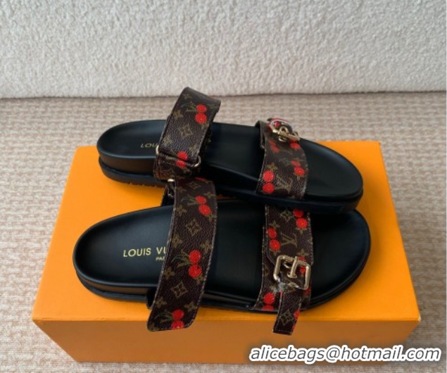 Best Product Louis Vuitton LV x TM Bom Dia Flat Comfort Slides Sandal in Leather with Luscious Cherry Brown 0607028