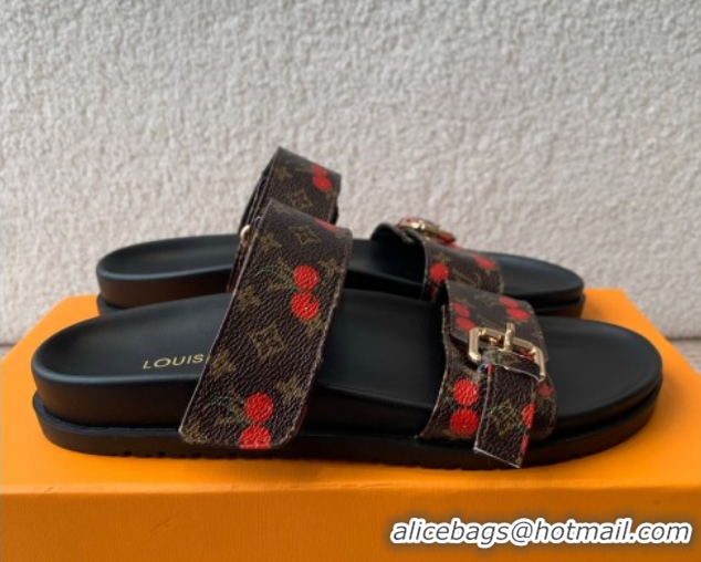 Best Product Louis Vuitton LV x TM Bom Dia Flat Comfort Slides Sandal in Leather with Luscious Cherry Brown 0607028
