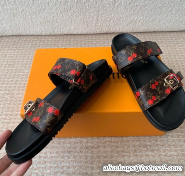 Best Product Louis Vuitton LV x TM Bom Dia Flat Comfort Slides Sandal in Leather with Luscious Cherry Brown 0607028