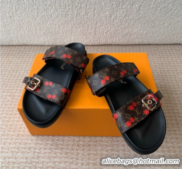 Best Product Louis Vuitton LV x TM Bom Dia Flat Comfort Slides Sandal in Leather with Luscious Cherry Brown 0607028