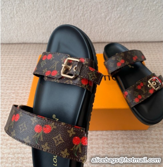 Best Product Louis Vuitton LV x TM Bom Dia Flat Comfort Slides Sandal in Leather with Luscious Cherry Brown 0607028