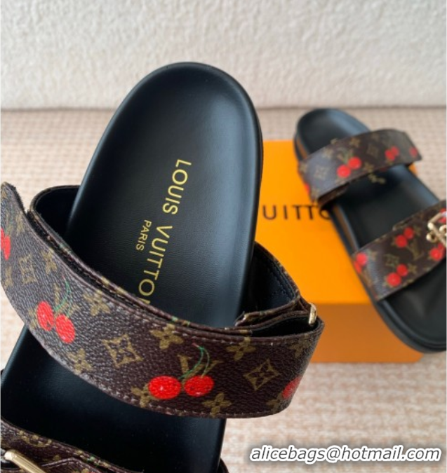 Best Product Louis Vuitton LV x TM Bom Dia Flat Comfort Slides Sandal in Leather with Luscious Cherry Brown 0607028