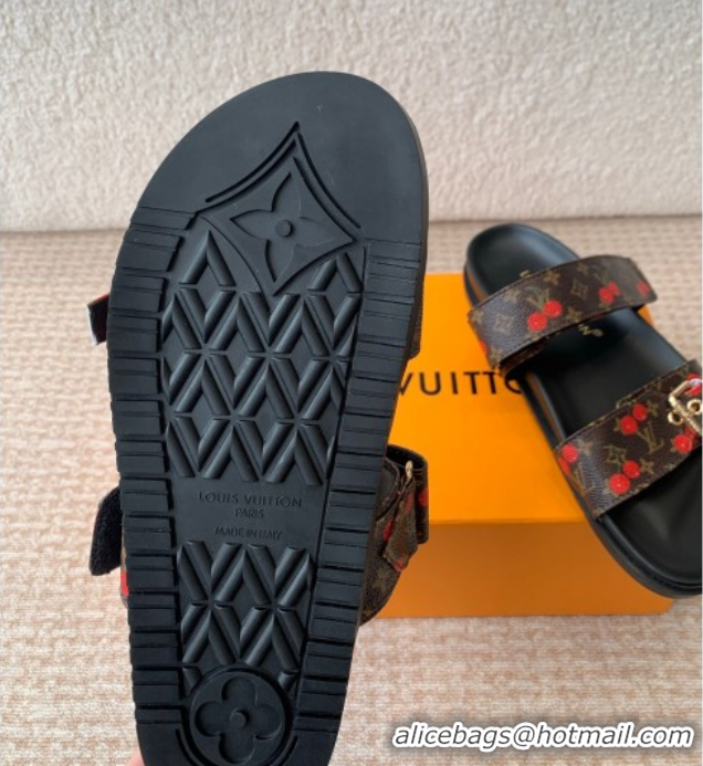 Best Product Louis Vuitton LV x TM Bom Dia Flat Comfort Slides Sandal in Leather with Luscious Cherry Brown 0607028