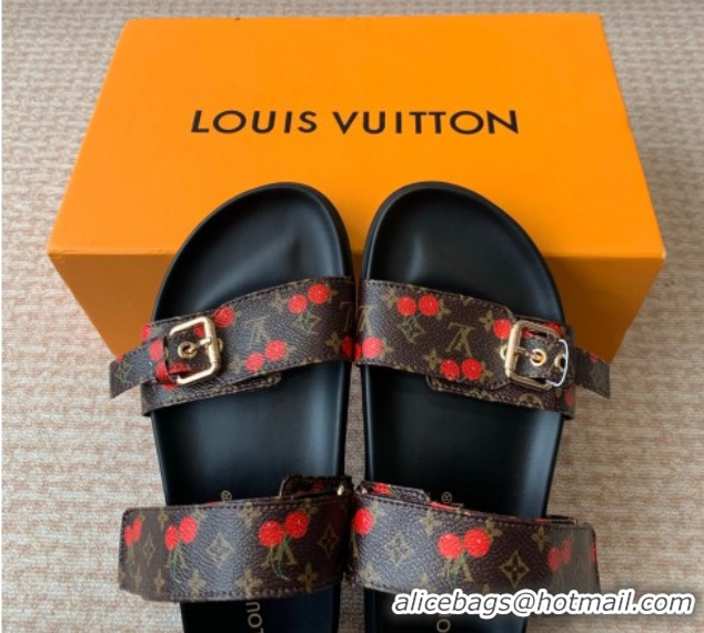 Best Product Louis Vuitton LV x TM Bom Dia Flat Comfort Slides Sandal in Leather with Luscious Cherry Brown 0607028