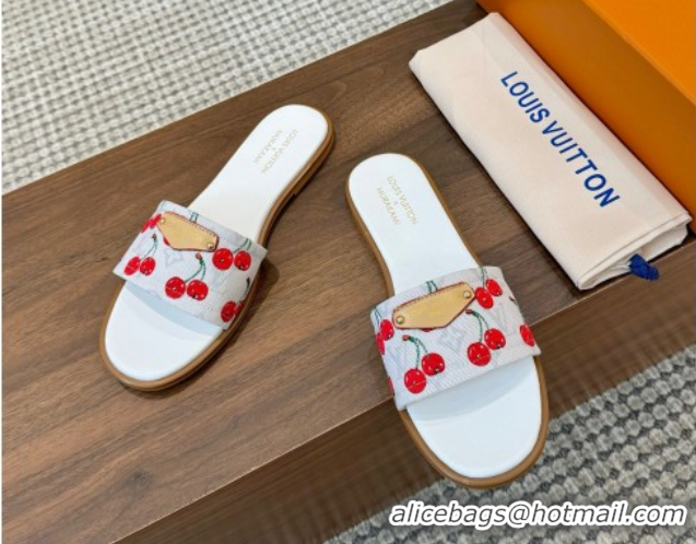 Trendy Design Louis Vuitton LV x TM Lily Flat Slides Sandal in Canvas with Luscious Cherry White 0607031