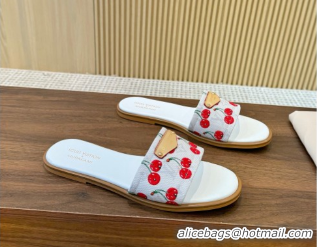 Trendy Design Louis Vuitton LV x TM Lily Flat Slides Sandal in Canvas with Luscious Cherry White 0607031