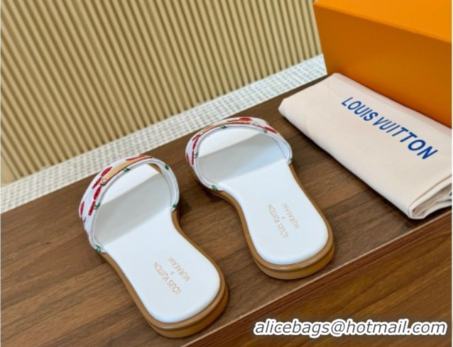 Trendy Design Louis Vuitton LV x TM Lily Flat Slides Sandal in Canvas with Luscious Cherry White 0607031