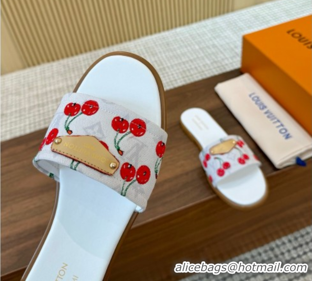 Trendy Design Louis Vuitton LV x TM Lily Flat Slides Sandal in Canvas with Luscious Cherry White 0607031