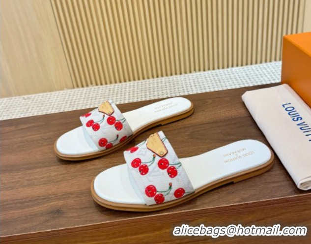 Trendy Design Louis Vuitton LV x TM Lily Flat Slides Sandal in Canvas with Luscious Cherry White 0607031