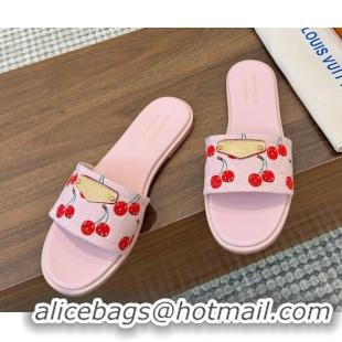 Buy Luxury Louis Vuitton LV x TM Lily Flat Slides Sandal in Denim with Luscious Cherry Pink 0607032