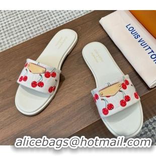 Low Price Louis Vuitton LV x TM Lily Flat Slides Sandal in Denim with Luscious Cherry White 0607034