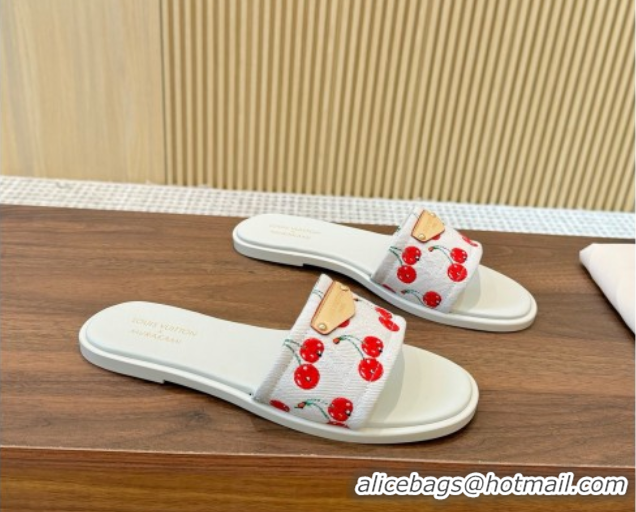Low Price Louis Vuitton LV x TM Lily Flat Slides Sandal in Denim with Luscious Cherry White 0607034